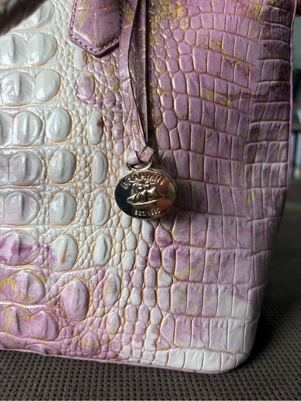 Brahmin Croc-Embossed Satchel Lilac Duxbury Satchel - Picture 5 of 10